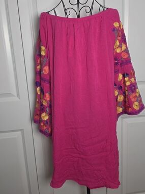 NWT Gibson Latimer Pink Embroidered Boho Dress XL Floral Sleeve Mini Dress